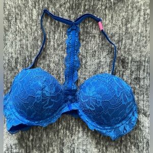 VS PINK Blue Lace Racerback Push-up Bra